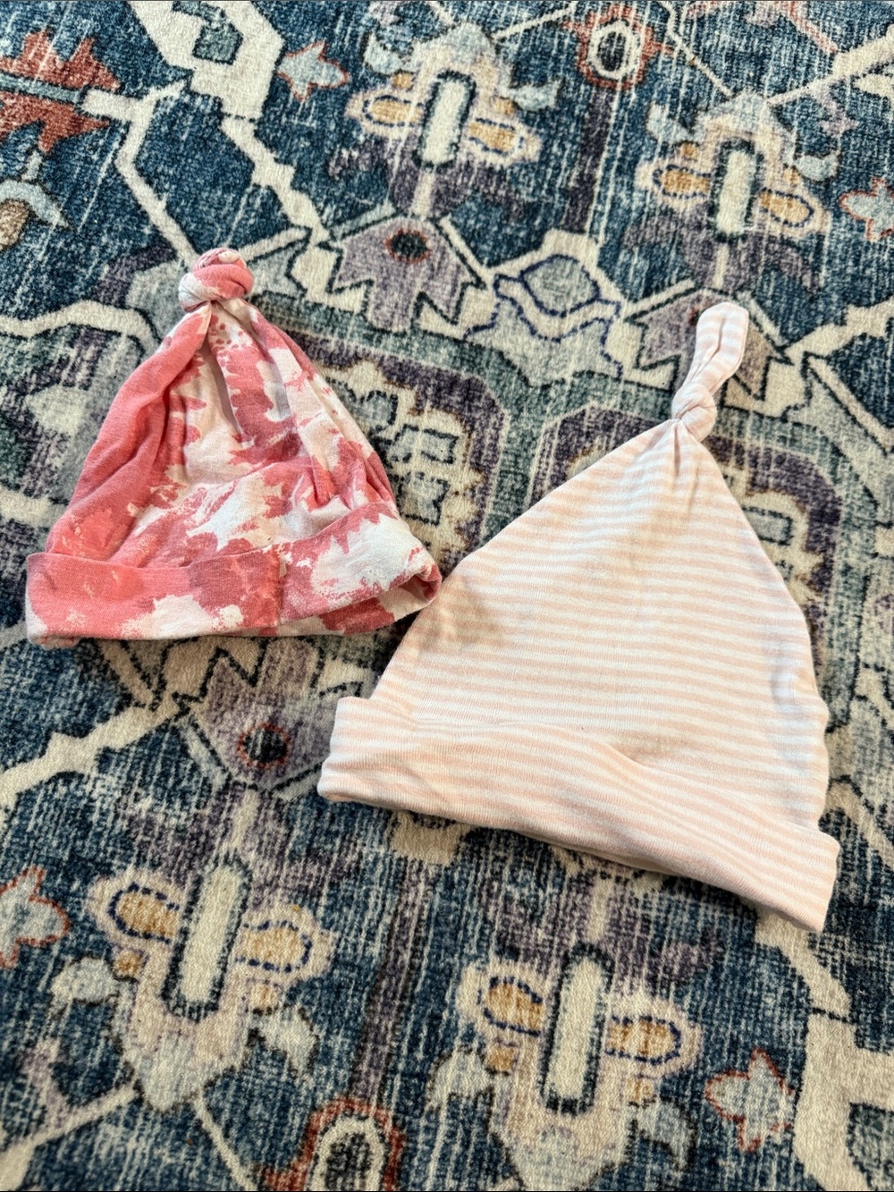 Burt's Bees Baby Pink Tie-Dye & Light Pink Stripe Knot Beanies